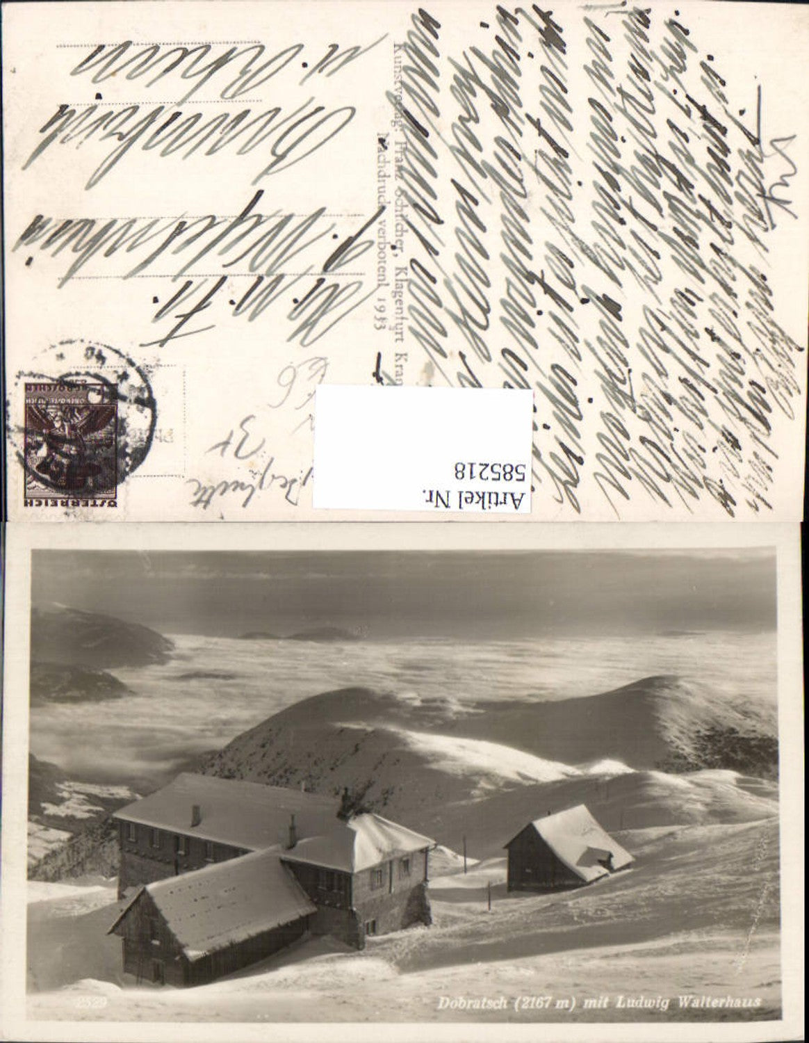 585218,Foto Ak Villach Dobratsch m. Ludwig-Walter Haus Winteransicht