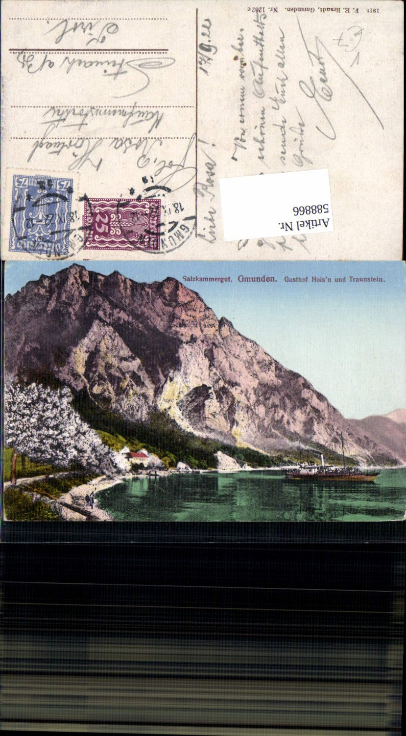 588866,Gmunden Gasthof Hoisn mit Traunstein Dampfer pub Brandt 1202 c