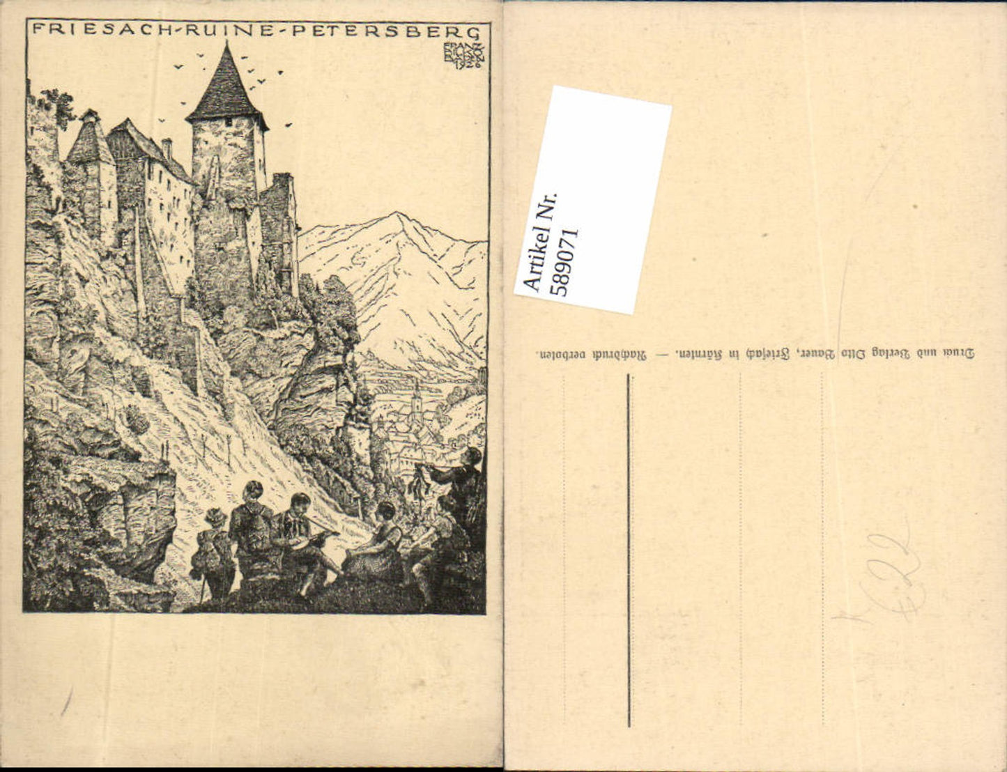 589071,Künstler AK Friesach in Kärnten Ruine Petersberg Lavant