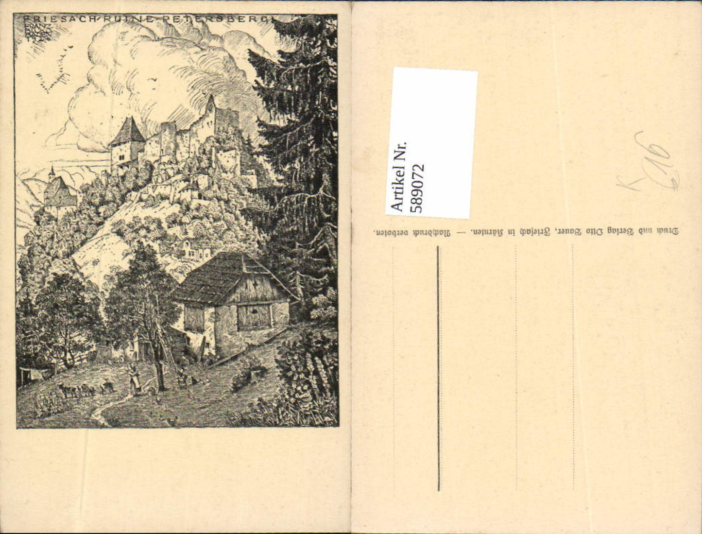 589072,Künstler AK Friesach in Kärnten Ruine Petersberg Lavant