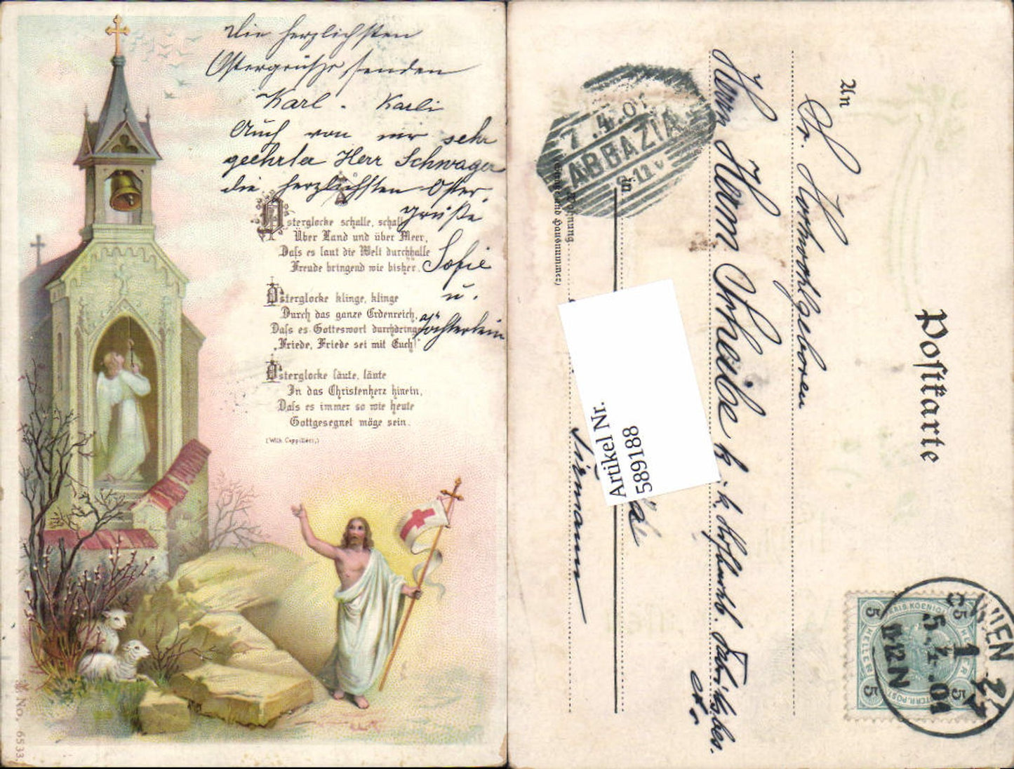 589188,tolle AK Ostern Lithographie Jesus Engel Kirche Kapelle Religion