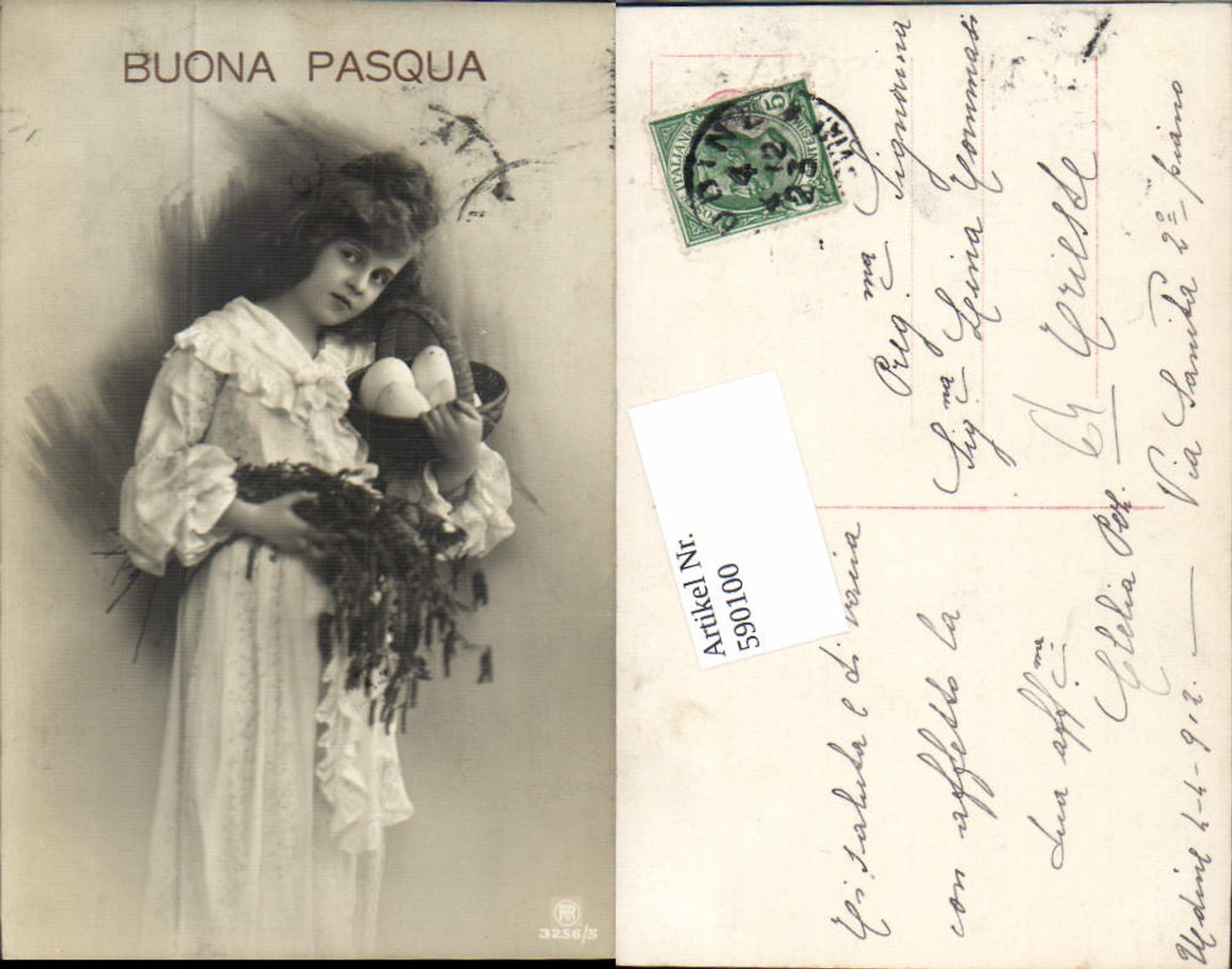 590100,Foto-AK Buona Pasqua Ostern Mädchen Korb pub RPH 3256-5