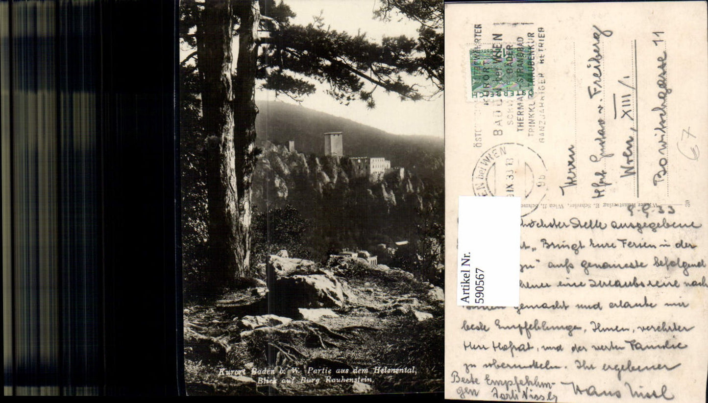 590567,Baden b. Wien a. d. Helenental Blick Burg Rauhenstein