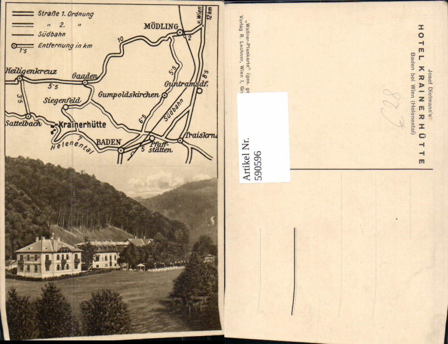 590596,Lagekarte Hotel Krainerhütte Baden b. Wien Helenental