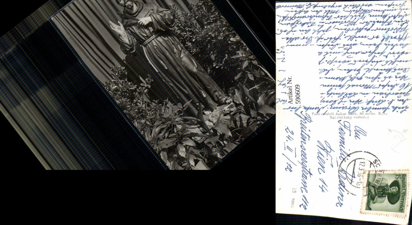 590609,Foto Ak Scheibbs Statue Mönch Franz von Assisi Religion