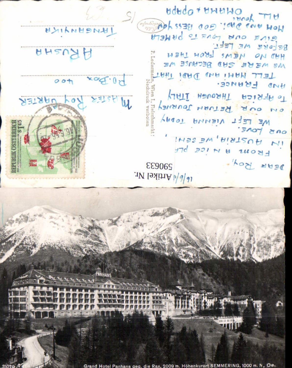 590633,Foto Ak Grand Hotel Panhans geg. d. Rax Semmering