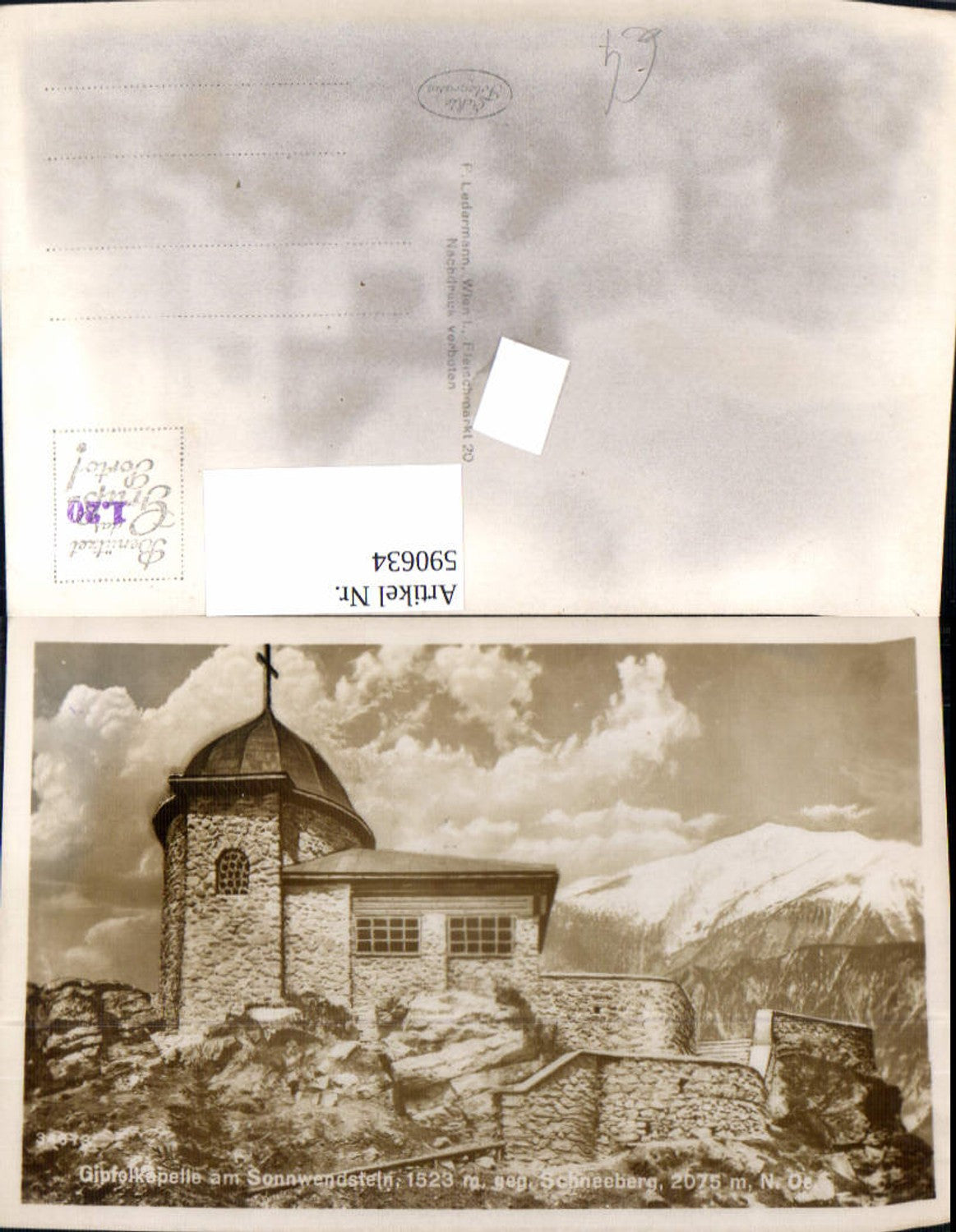 590634,Foto Ak Gipfelkapelle Sonnwendstein geg. Schneeberg Semmering