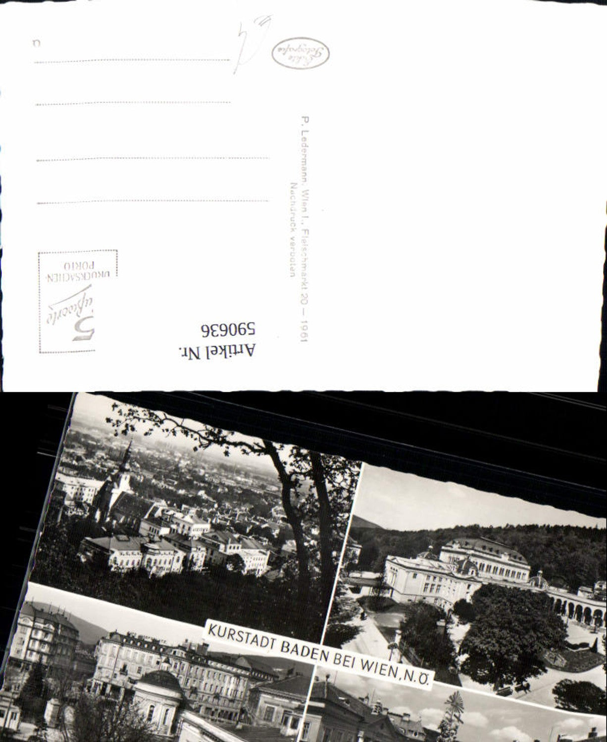 590636,Mehrbild Ak Baden b. Wien Kurhotel Statue Ansicht