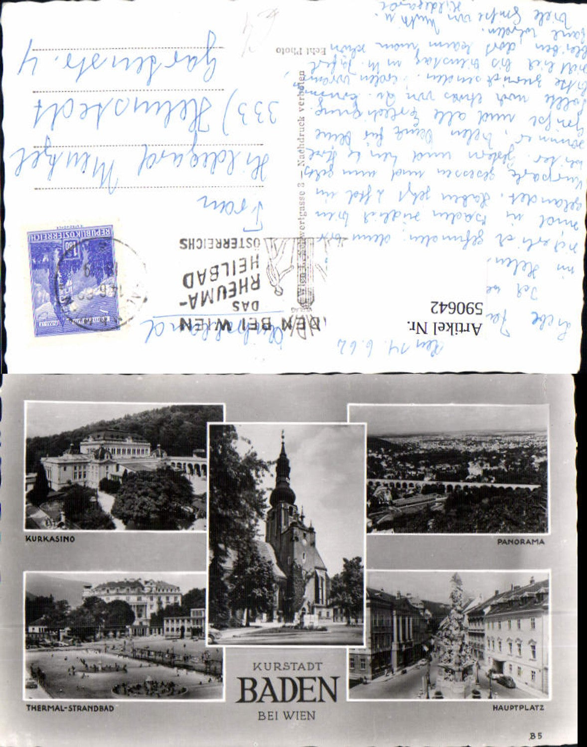 590642,Mehrbild Ak Baden b. Wien Kurkasino Thermal-Strandbad Panorama Hauptplatz