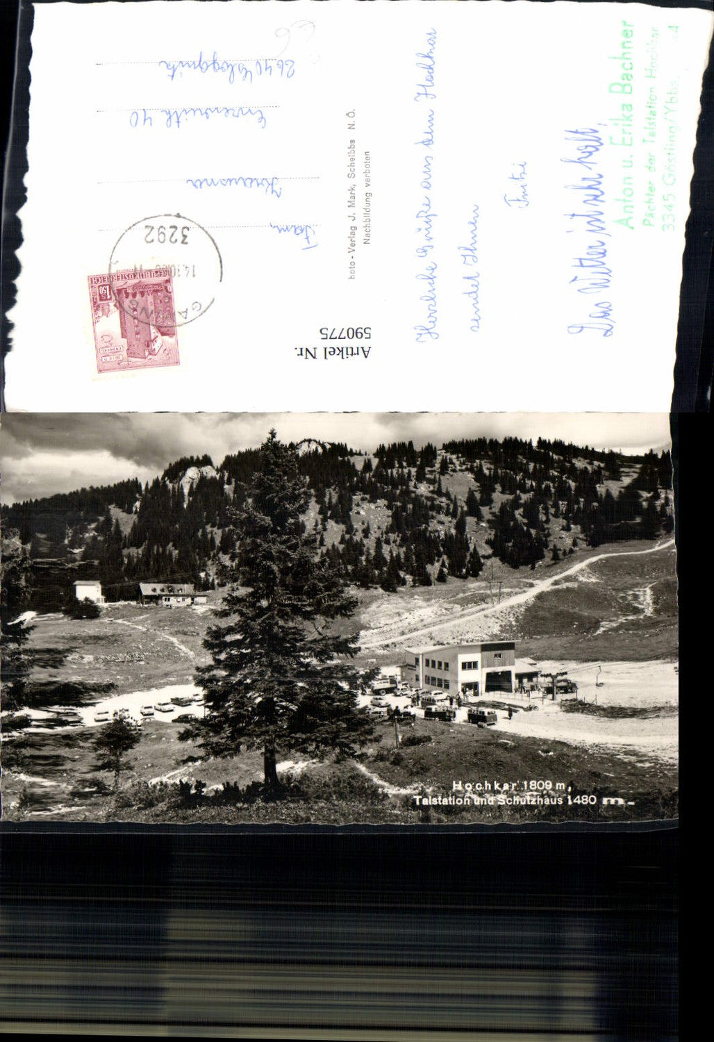 590775,Foto Ak Göstling an der Ybbs Hochkar Talstation u. Schutzhaus Bus VW Bus Bully