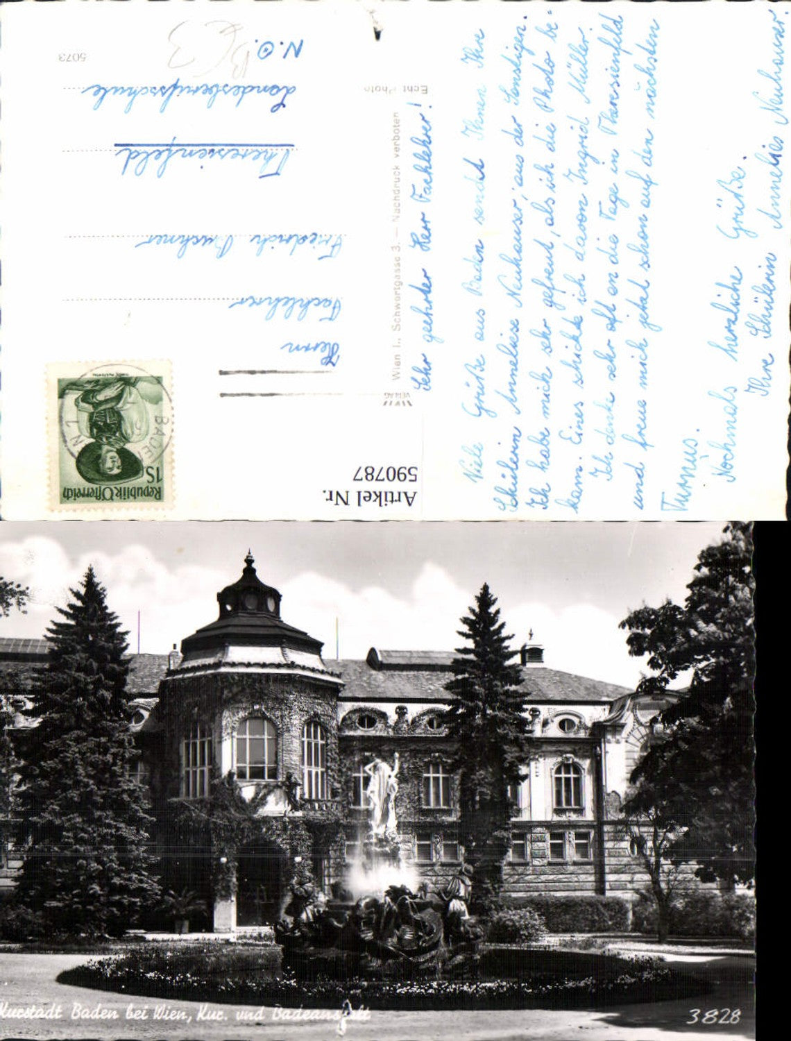 590787,Foto Ak Baden b. Wien Kur u. Badeanstalt Brunnen Springbrunnen