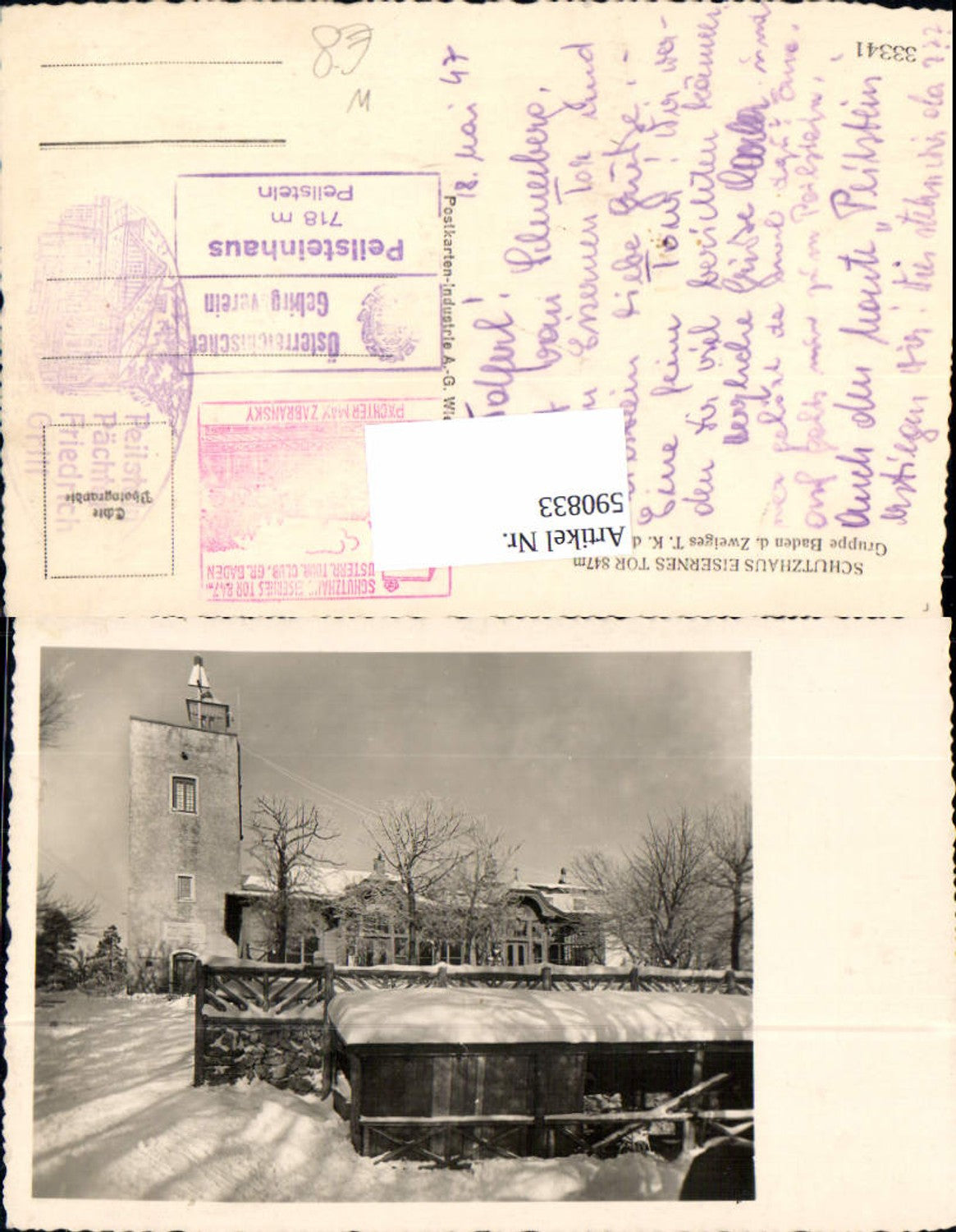 590833,Foto Ak Schutzhaus Eisernes Tor Hoher Lindkogel Alland Bad Vöslau