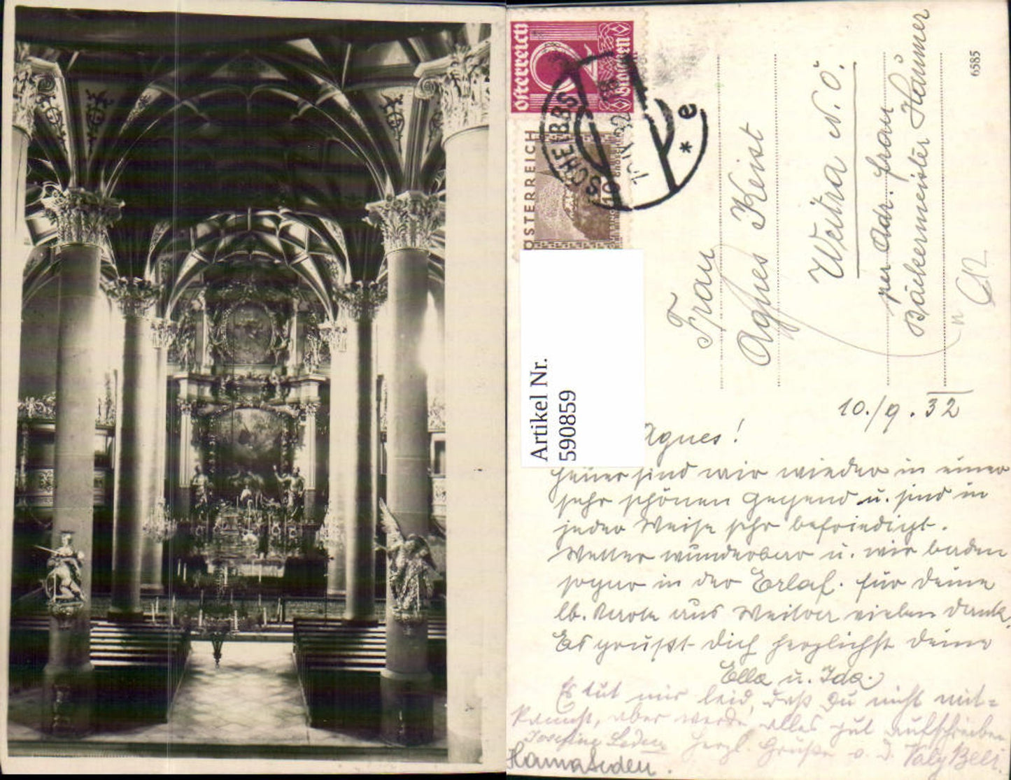 590859,Foto Ak Scheibbs Kirche Innen 1932
