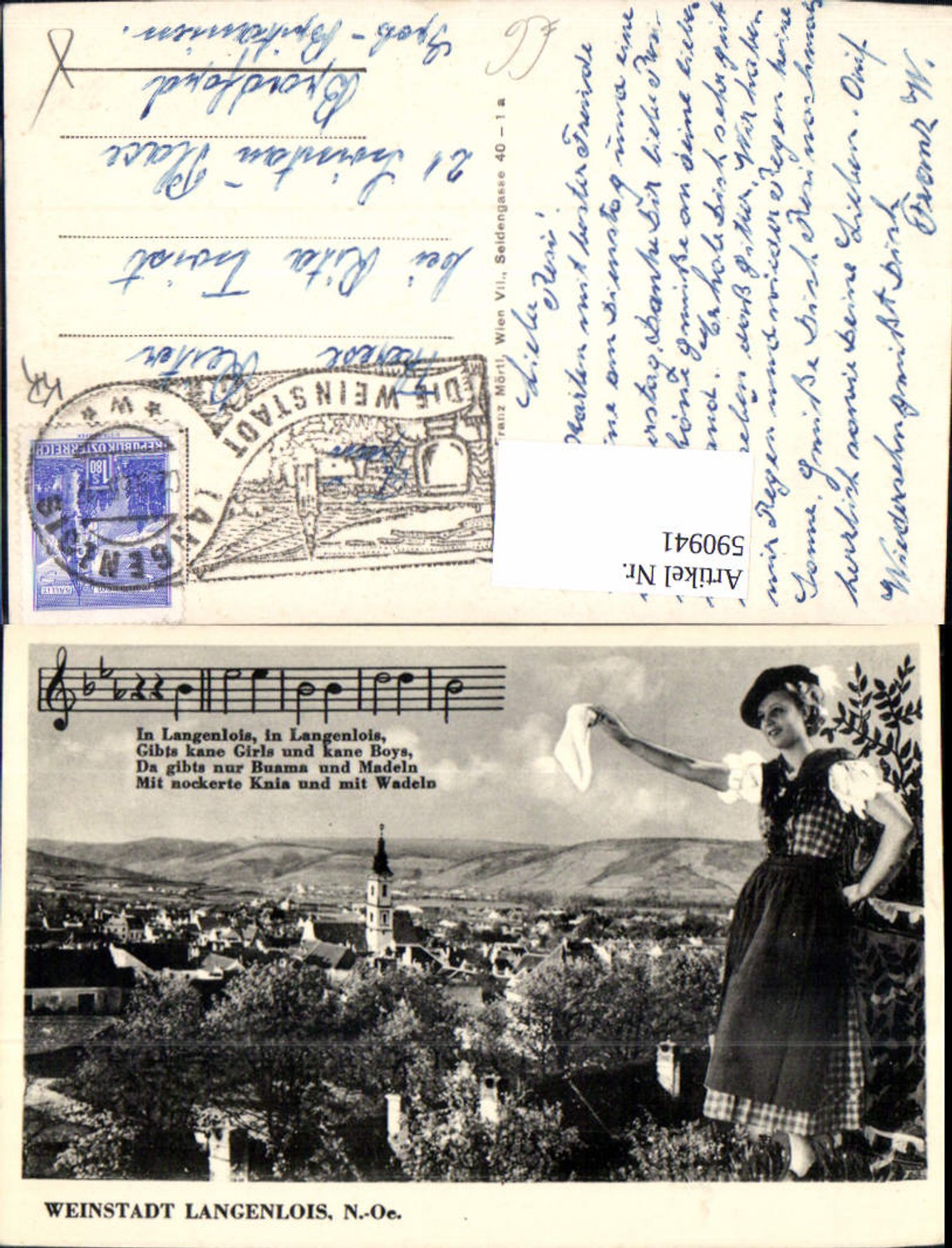 590941,Fotomontage Weinstadt Langenlois Notenzeile Wein Frau Tracht Taschentuch