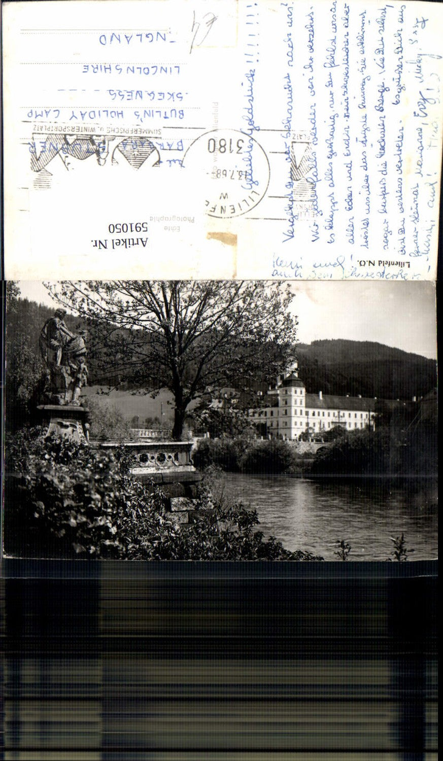 591050,Foto Ak Lilienfeld Ansicht Stift Statue i. Vordergrund