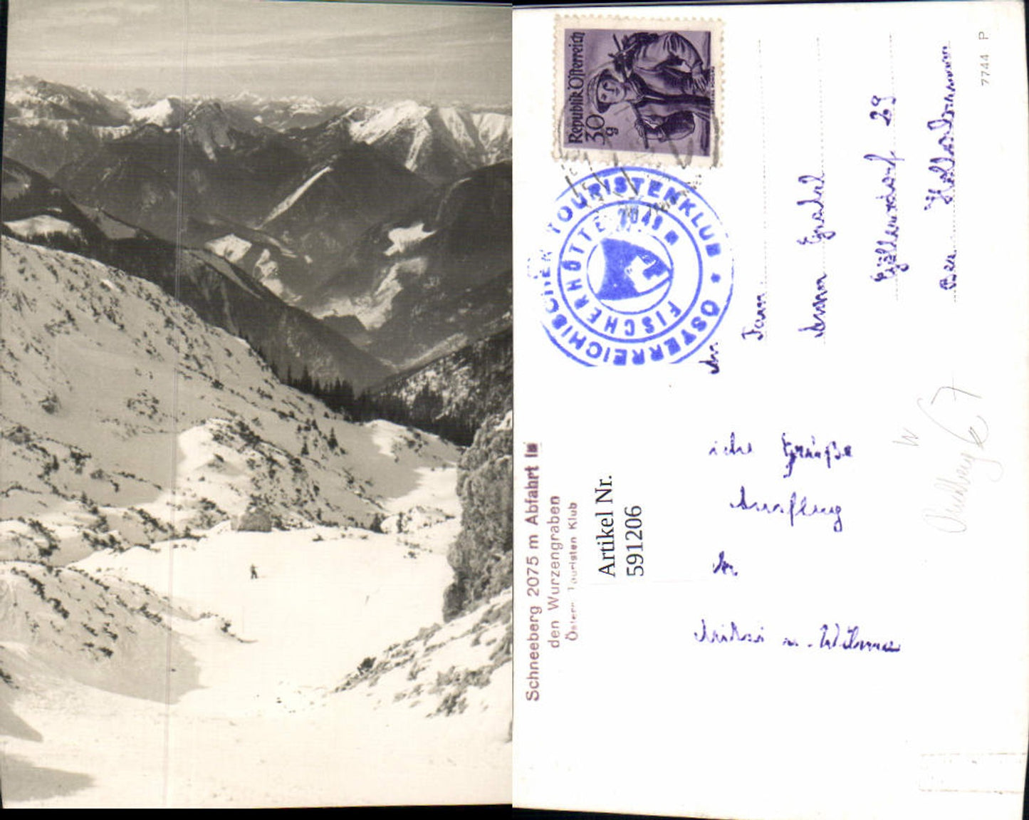 591206,Foto Ak Schneeberg Abfahrt i. d. Wurzengraben Puchberg am Schneeberg Wintersport Ski