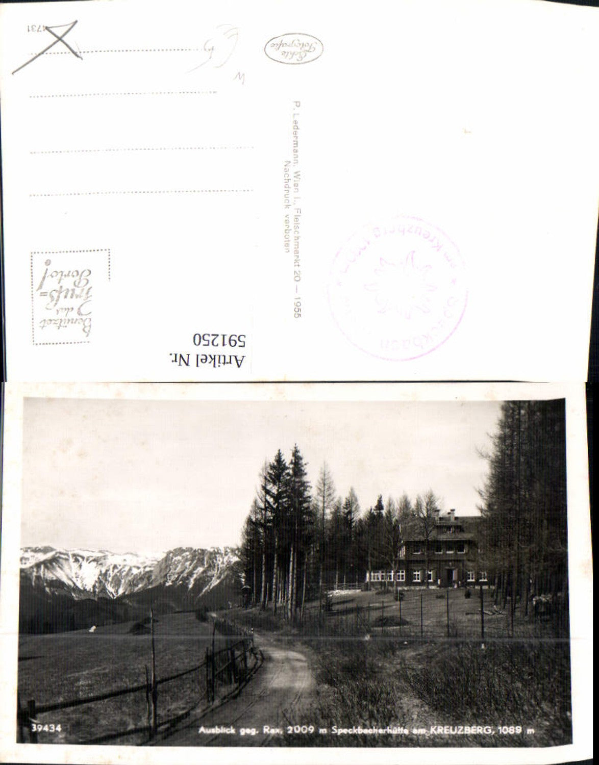 591250,Foto Ak Ausblick geg. Rax Speckbacherhütte a. Kreuzberg Breitenstein