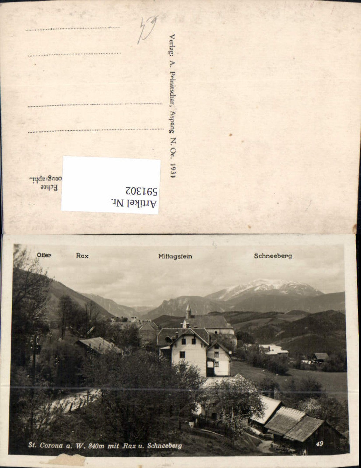 591302,Foto Ak St. Corona am Wechsel m. Rax u. Schneeberg