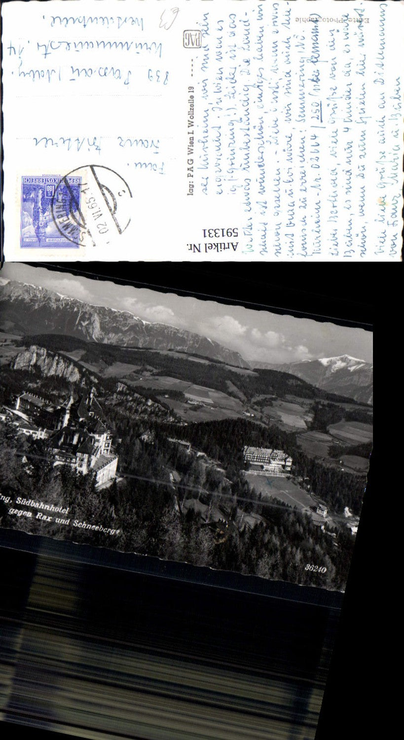 591331, Photo postcard Semmering Südbahnhotel opposite Rax and Schneeberg