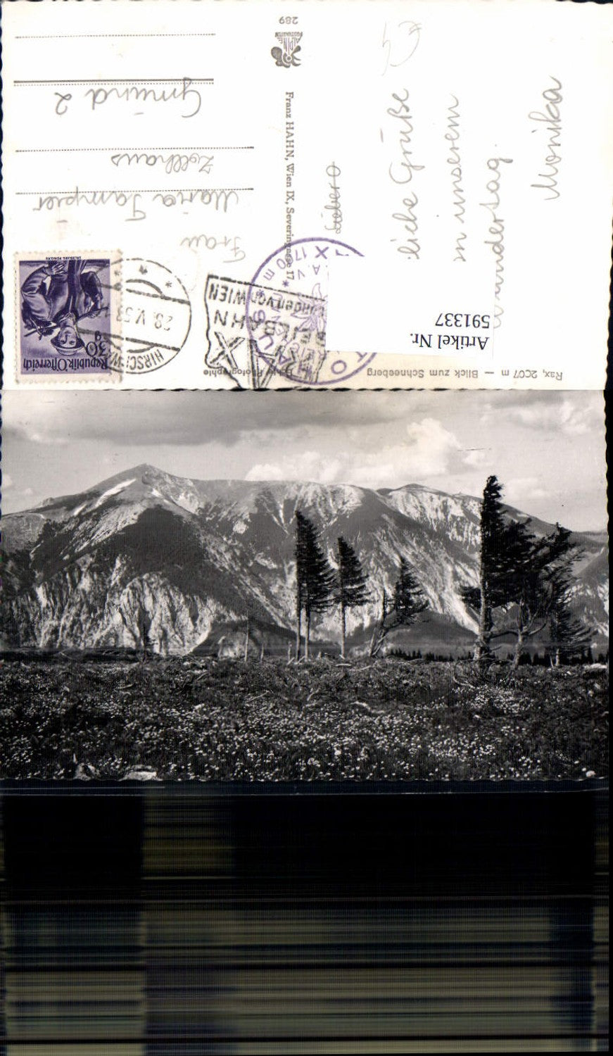 591337,Foto Ak Rax Blick zum Schneeberg Hirschwang Reichenau an der Rax