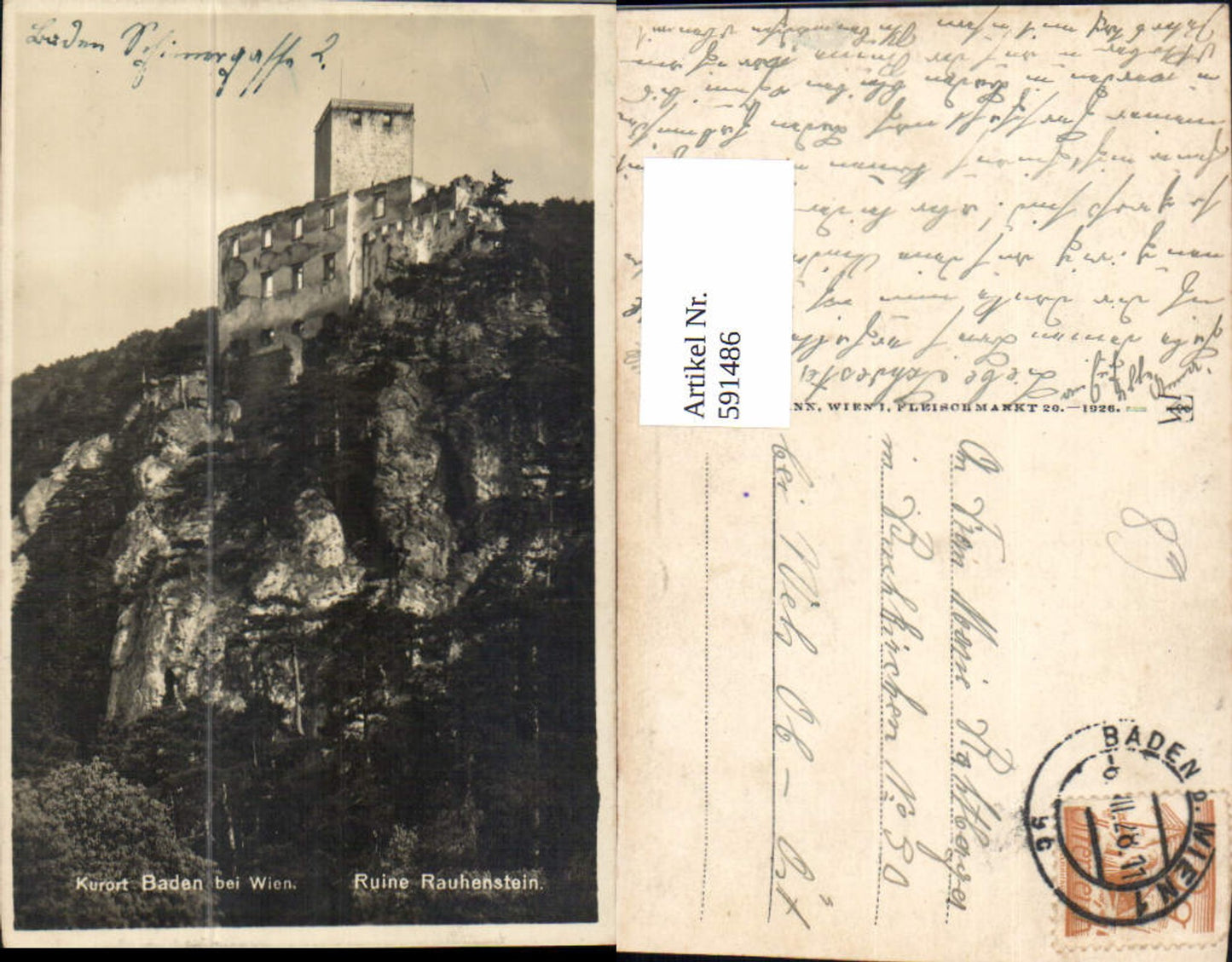 591486,Foto Ak Baden b. Wien Ruine Rauhenstein