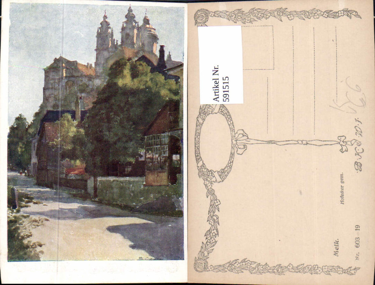 591515, Artist Ak Hofecker Melk ad Donau Stift u. Dorfansicht pub BKWI 603/19