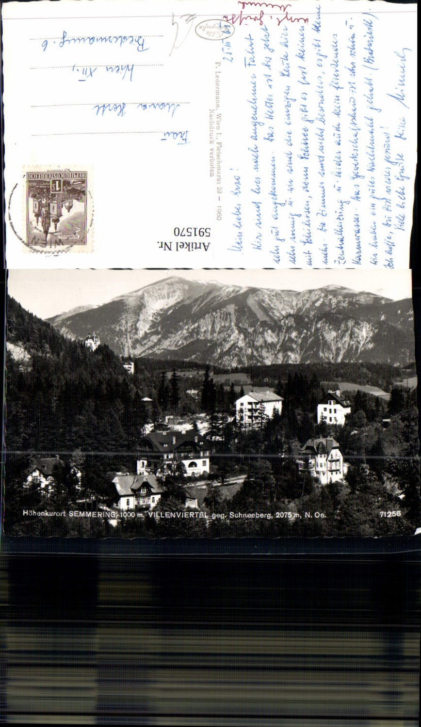 591570, Photo postcard Semmering villa district opposite Schneeberg