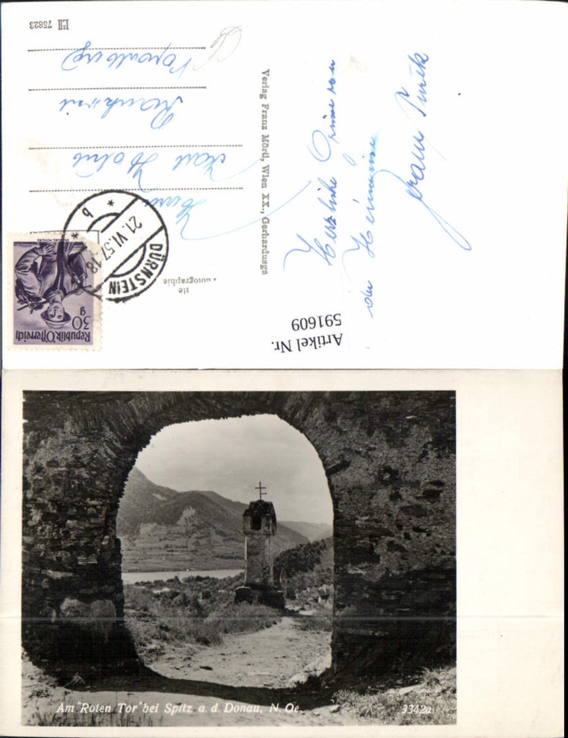 591609,Foto Ak Spitz a. d. Donau Am Roten Tor Marterl Steinbogen