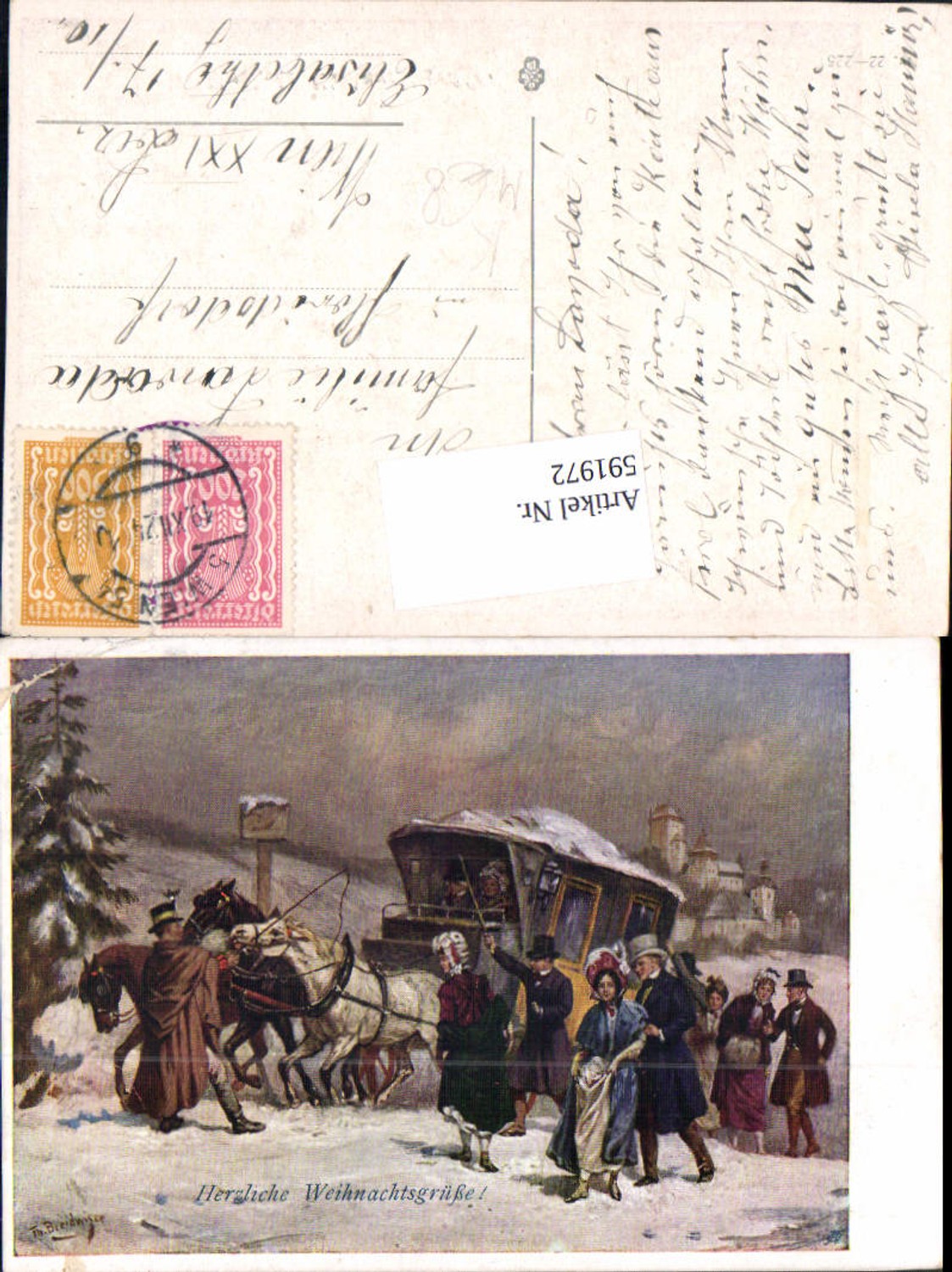 591972,tolle Künstler AK Th. Breidwiser Postkutsche Kutsche Postwesen Post Pferde