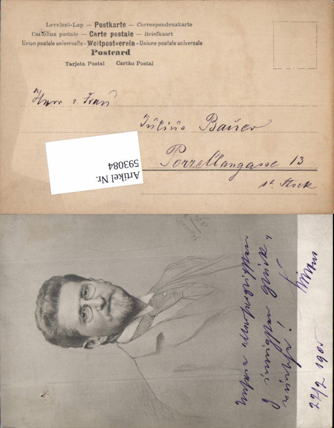 593084,Künstler AK Leopold Horovitz 1896 Johann Strauss (?) Brille Mann