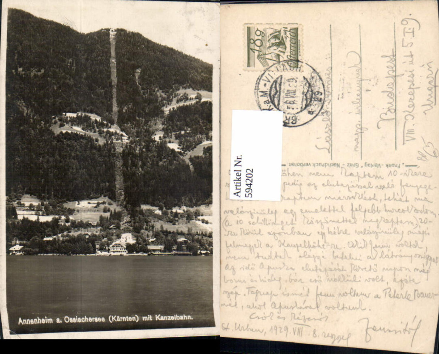 594202,Foto Ak Annenheim Treffen m. Kanzelbahn Seilbahn Ossiacher See Bahnpost Zug 29 Bruck a. d. Mur n. Villach