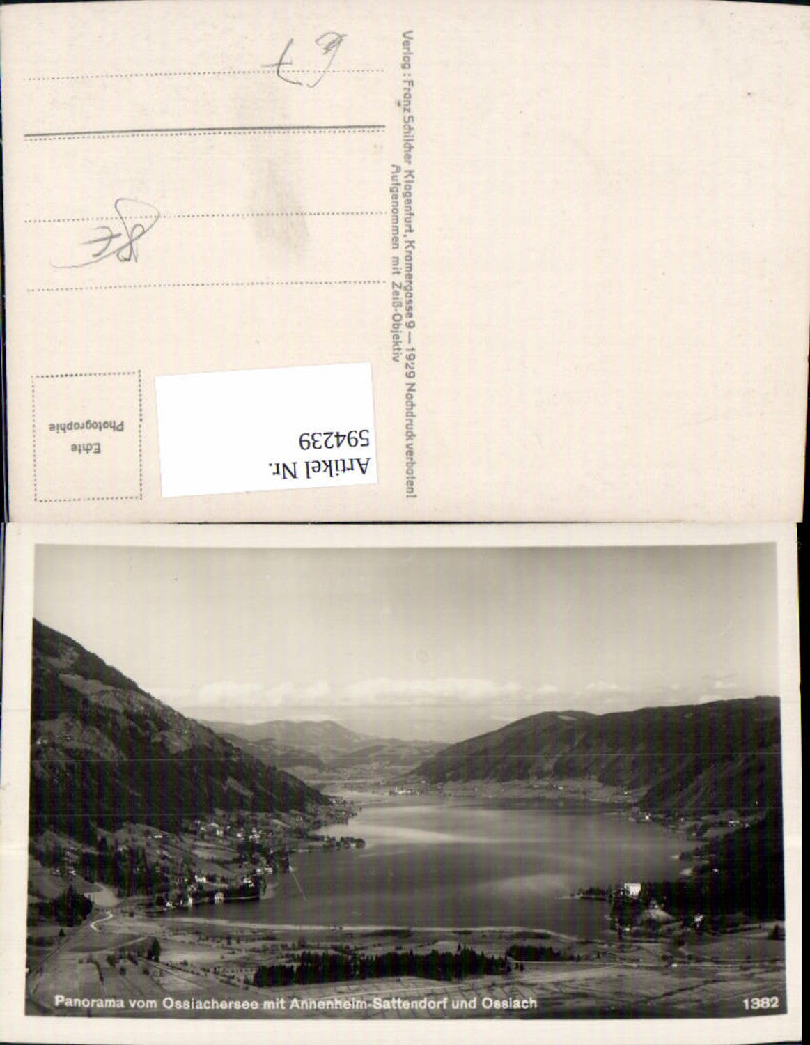 594239,Foto Ak Panorama v. Ossiacher See m. Annenheim Sattendorf u. Ossiach