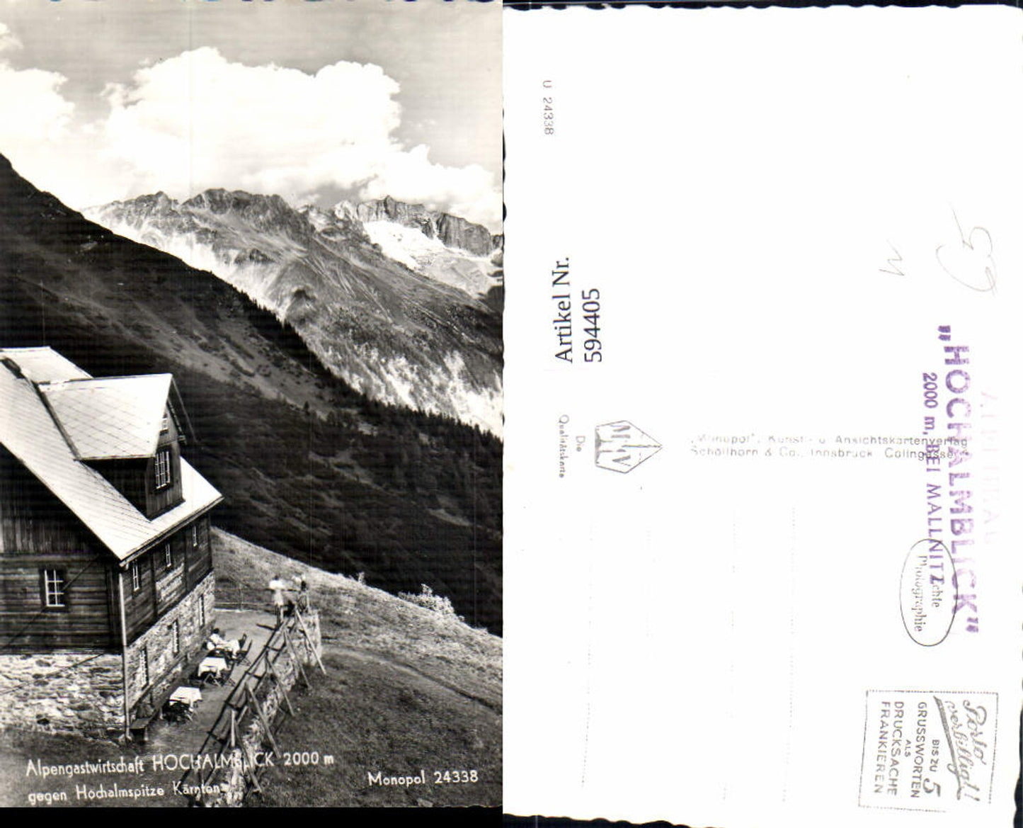594405, Photo Ak Alpengastwirtschaft Hochalmblick opposite Hochalmspitze Mallnitz