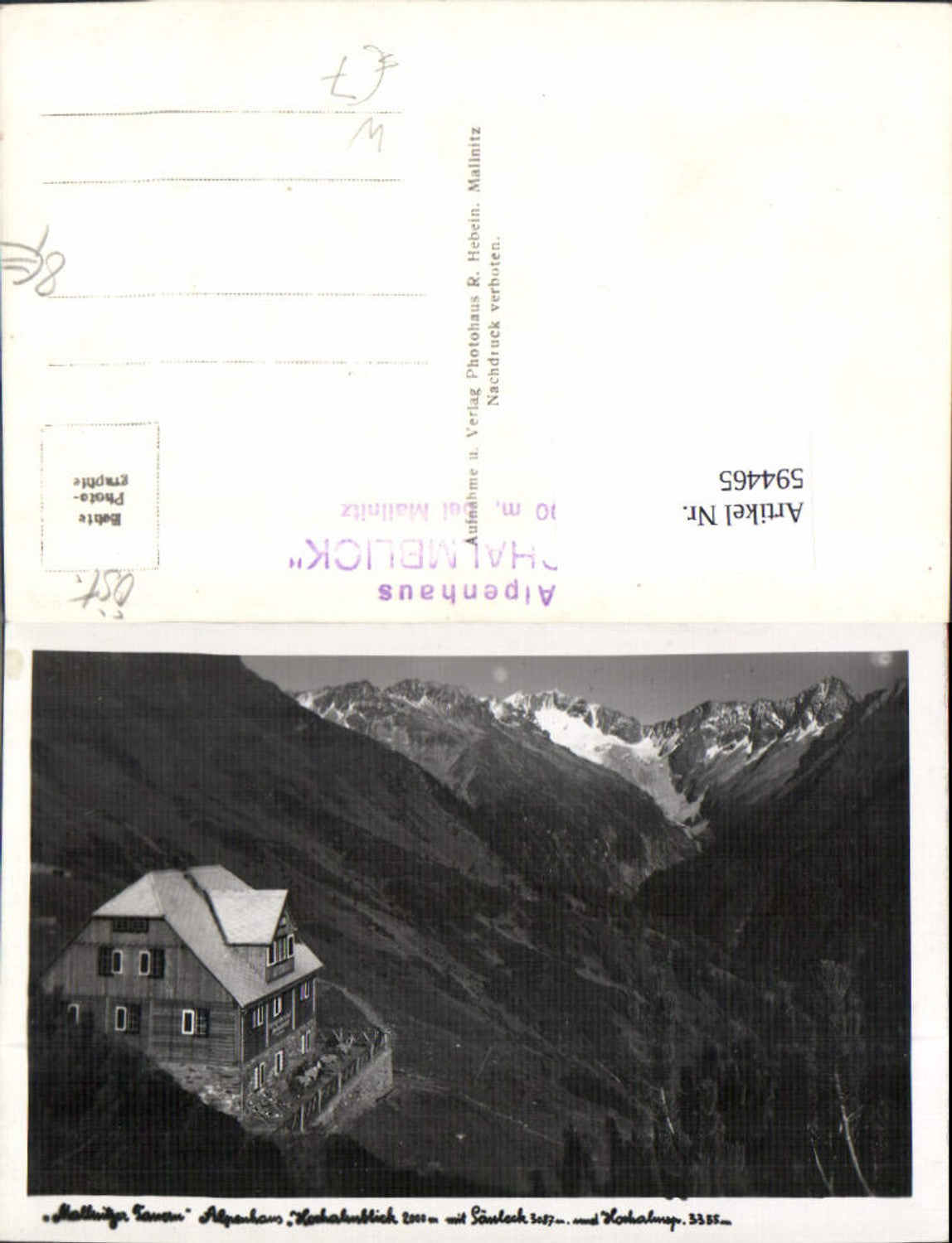 594465,Foto Ak Alpenhaus Hochalmblick b. Mallnitz m. Säuleck Mallnitzer Tauern