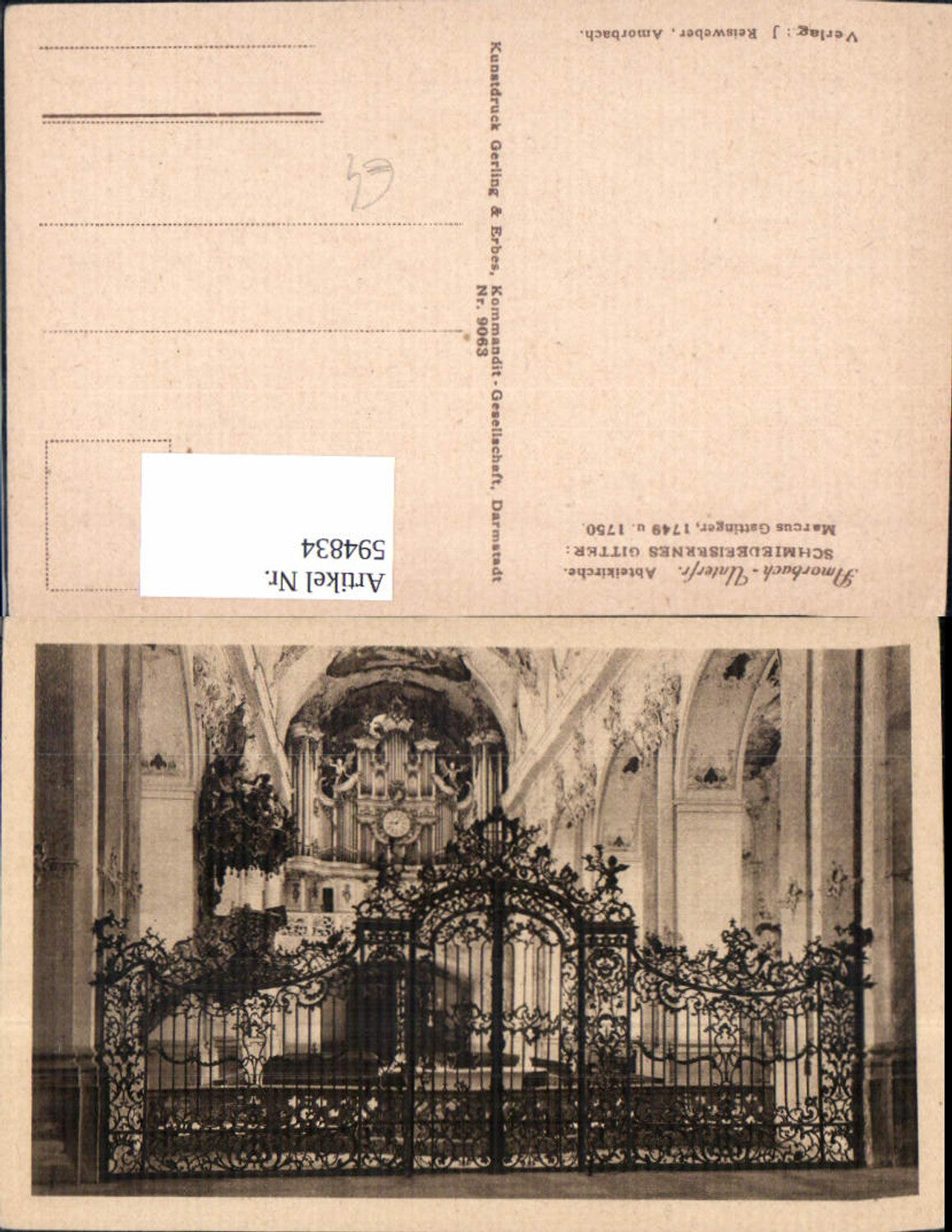 594834,Amorbach Abteikirche Schmiedeisernes Gitter Innen