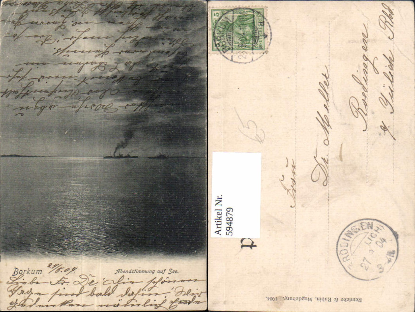 594879,Borkum Abendstimmung auf See Schiff Dampfer