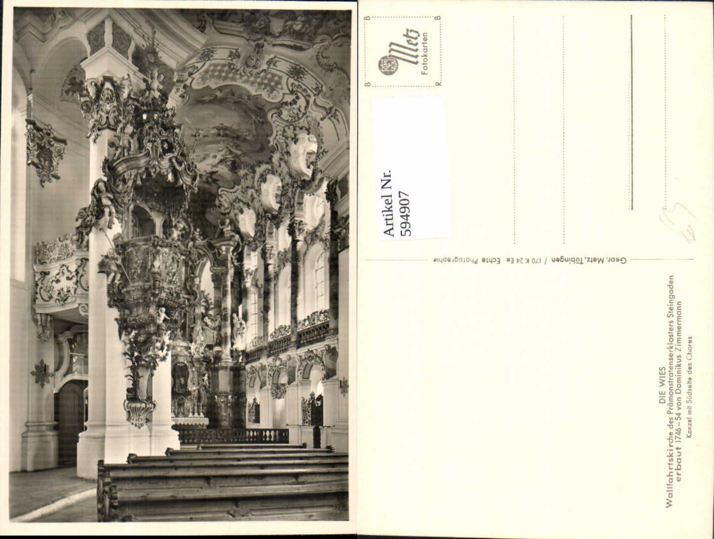 594907, Photo Ak The Wies Pilgrimage Church Wieskirche Steingaden Interior view