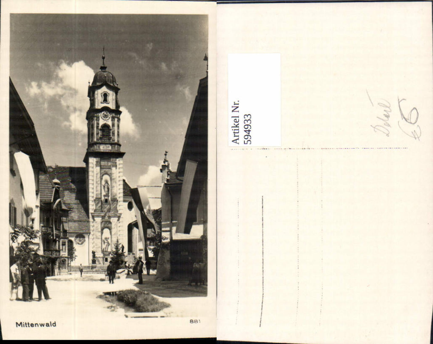 594933, Photo AK Mittenwald village scene flag