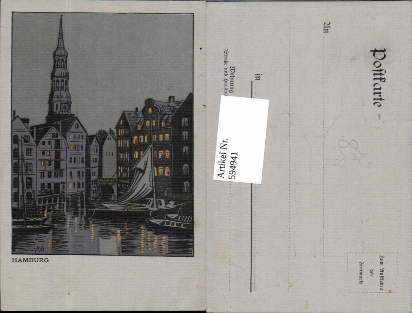 594941,Künstler Ak M.W. Hamburg Segelboot