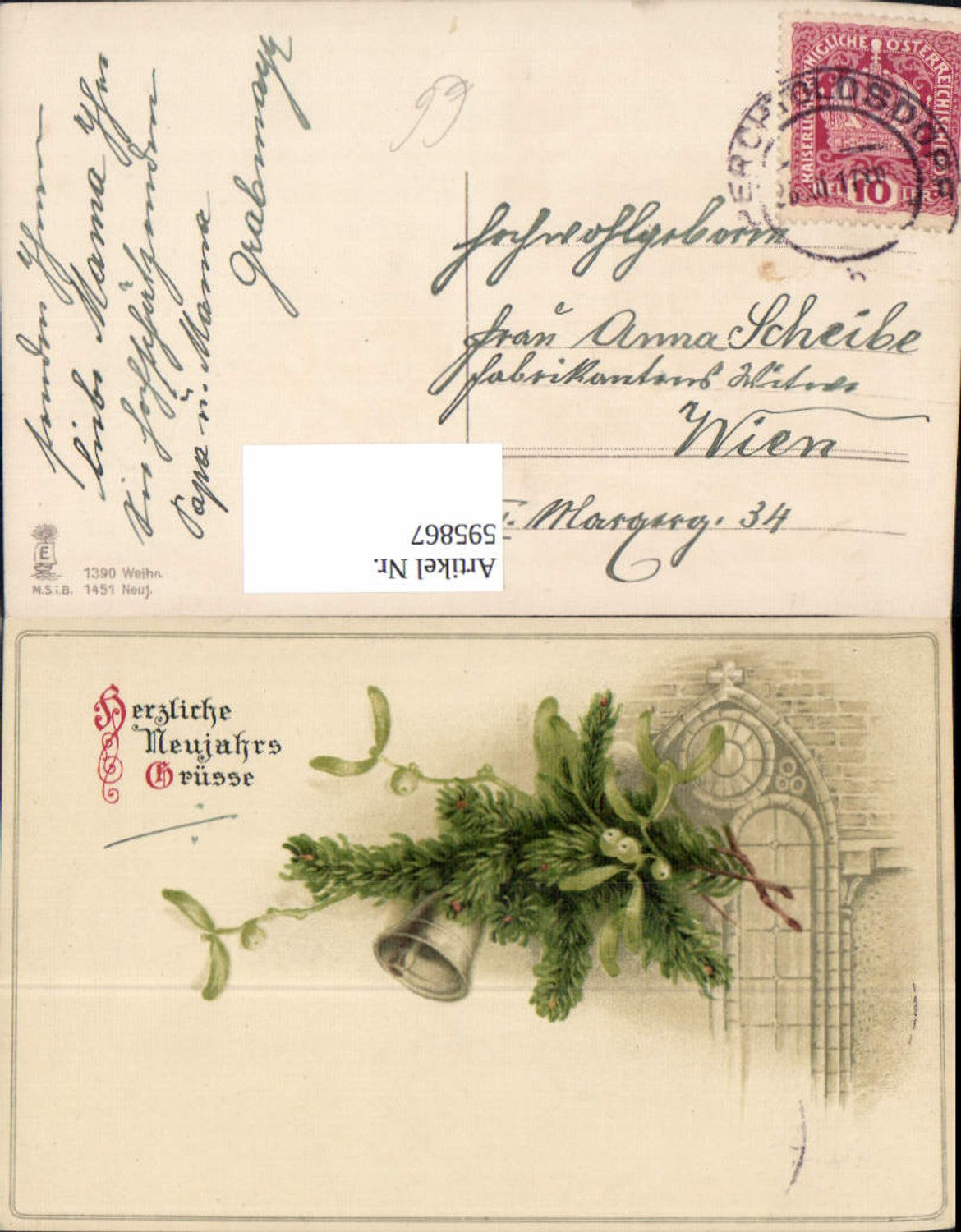 595867,Neujahr Glocke Tannenzweig Misteln