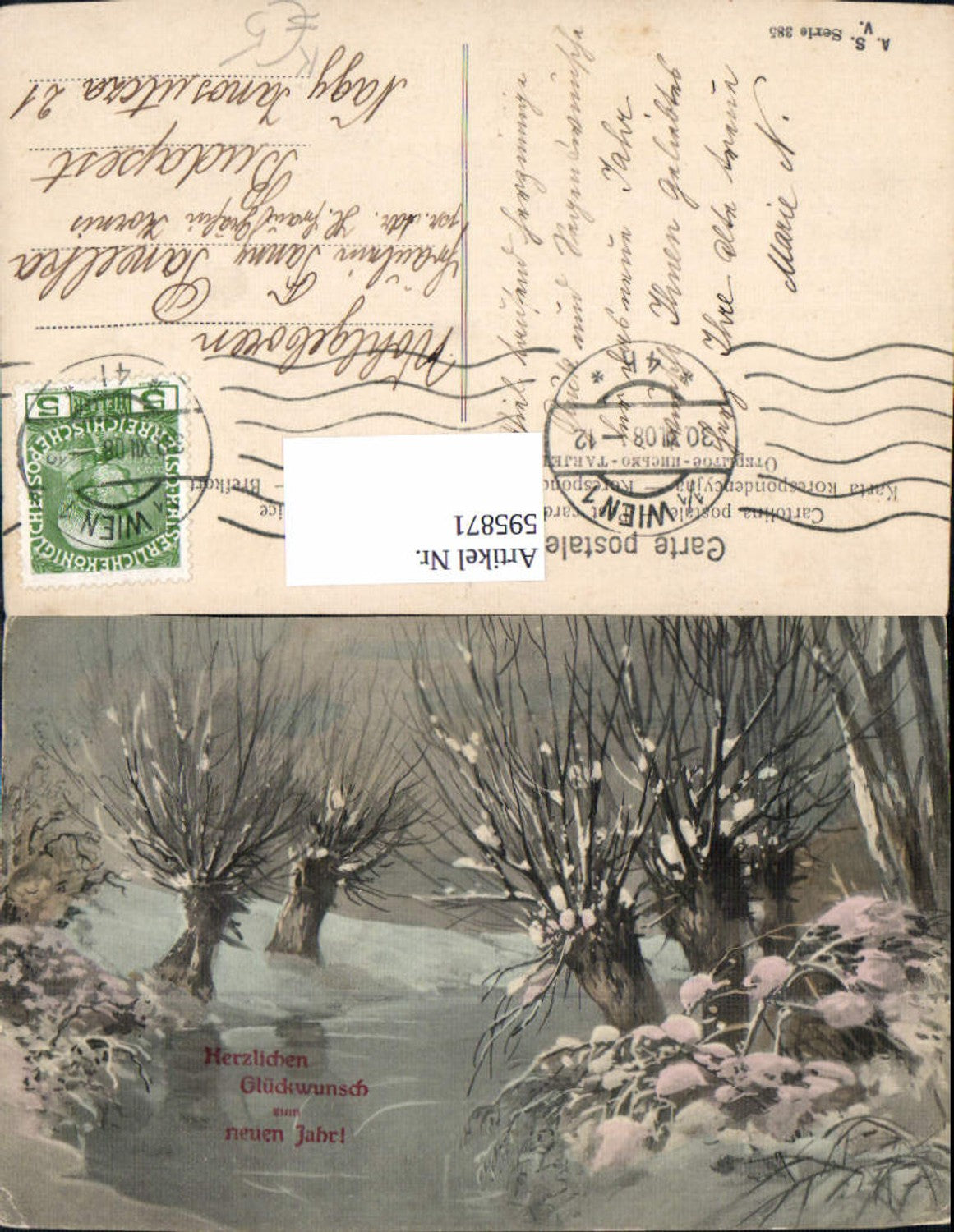 595871,Künstler Ak Neujahr Winterlandschaft Fluss
