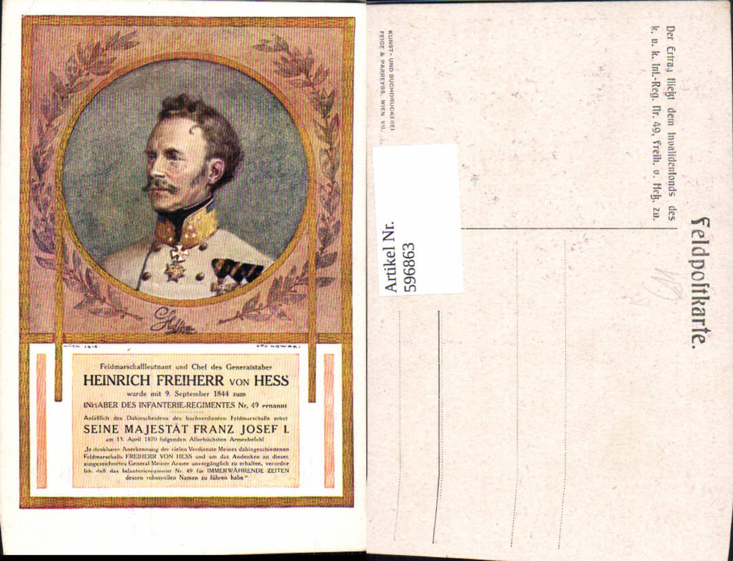 596863,Künstler Ak Heinrich Freiherr v. Hess Adel Monarchie