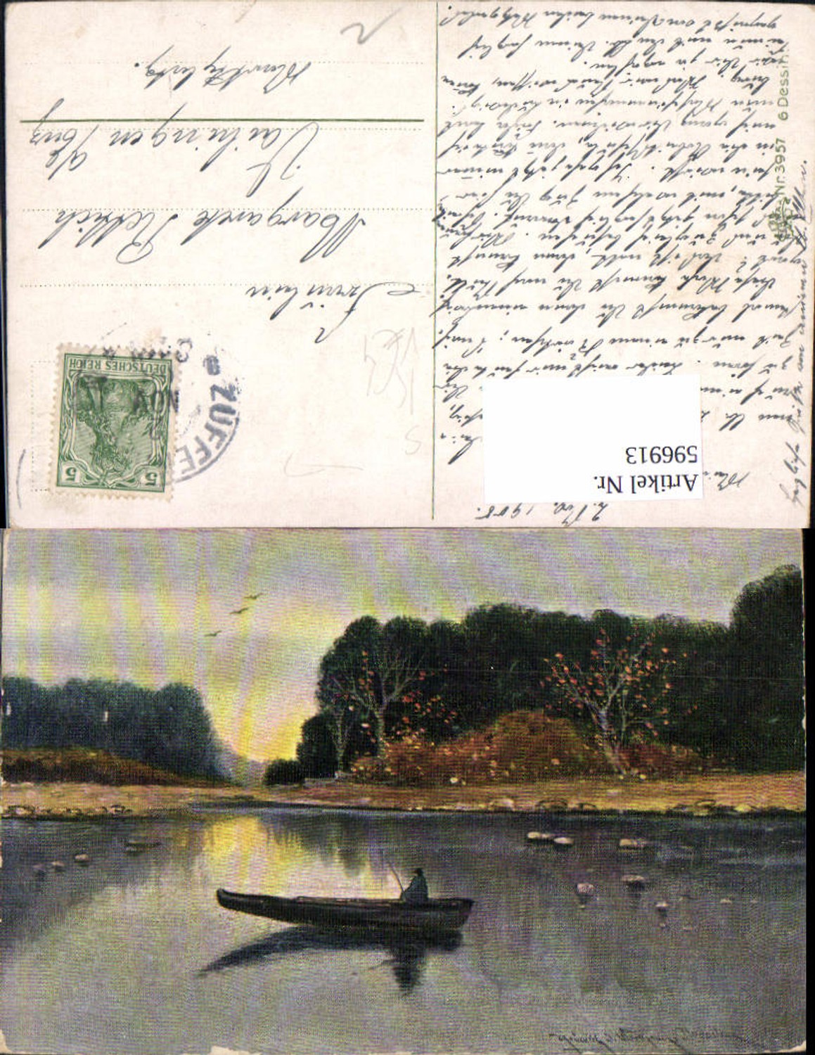 596913,Künstler Ak Fischer Boot Landschaft Stempel Zuffenhausen pub Erika 3957