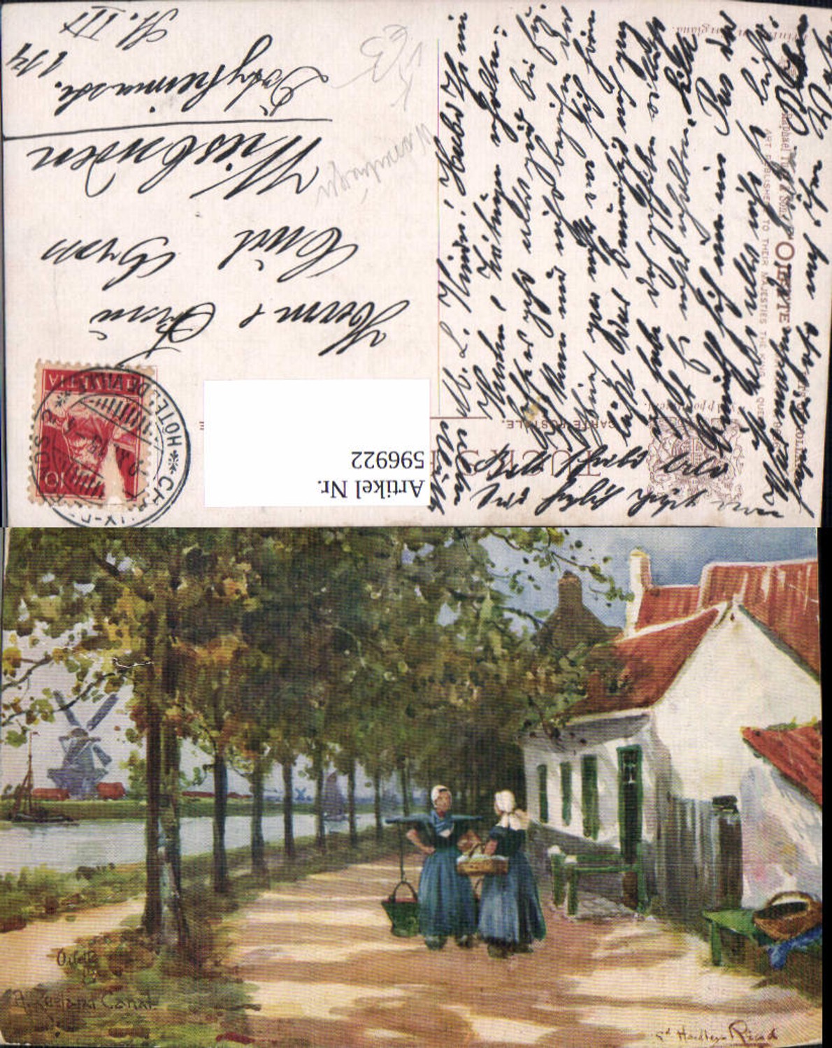 596922,Künstler Ak Handleye Rzad Zeeland Canal Wasserträgerin Windmühle pub Raphael Tuck Sons 9656
