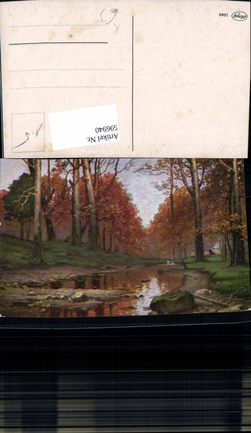 596940,Künstler Ak Bach Wald Landschaft