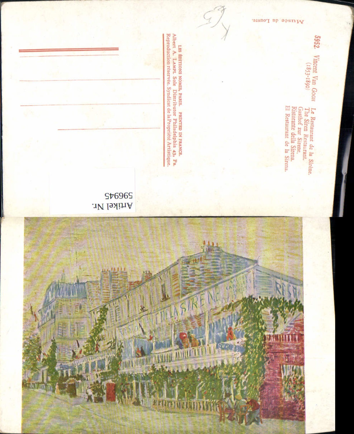 596945,Künstler Ak Vincent Van Gogh Gasthof d. Sirenen Le Restaurant de la Sirene