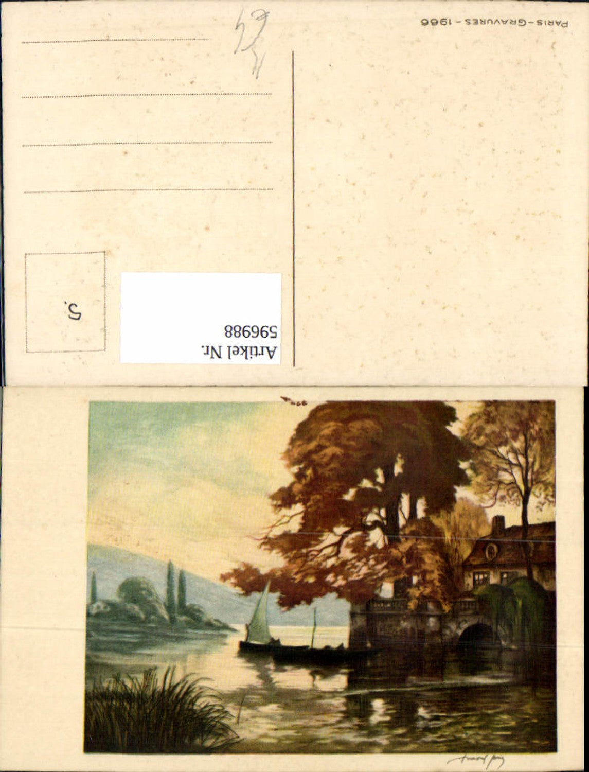 596988, Artist Ak Sailboat Shore House Landscape