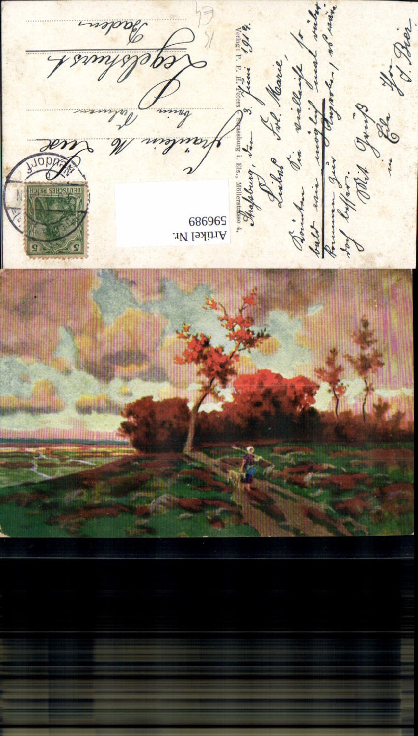 596989,Künstler Ak Frau Hirtin m. Ziege Landschaft