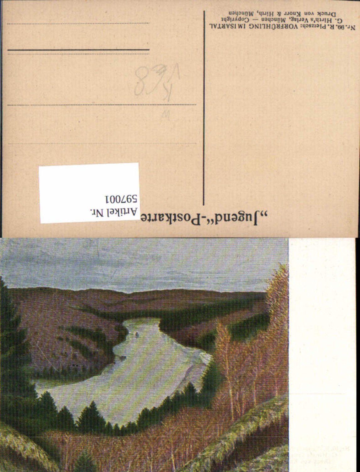 597001,Künstler Ak R. Pietzsch Vorfrühling i. Isartal Landschaft pub G. Hirths München 99