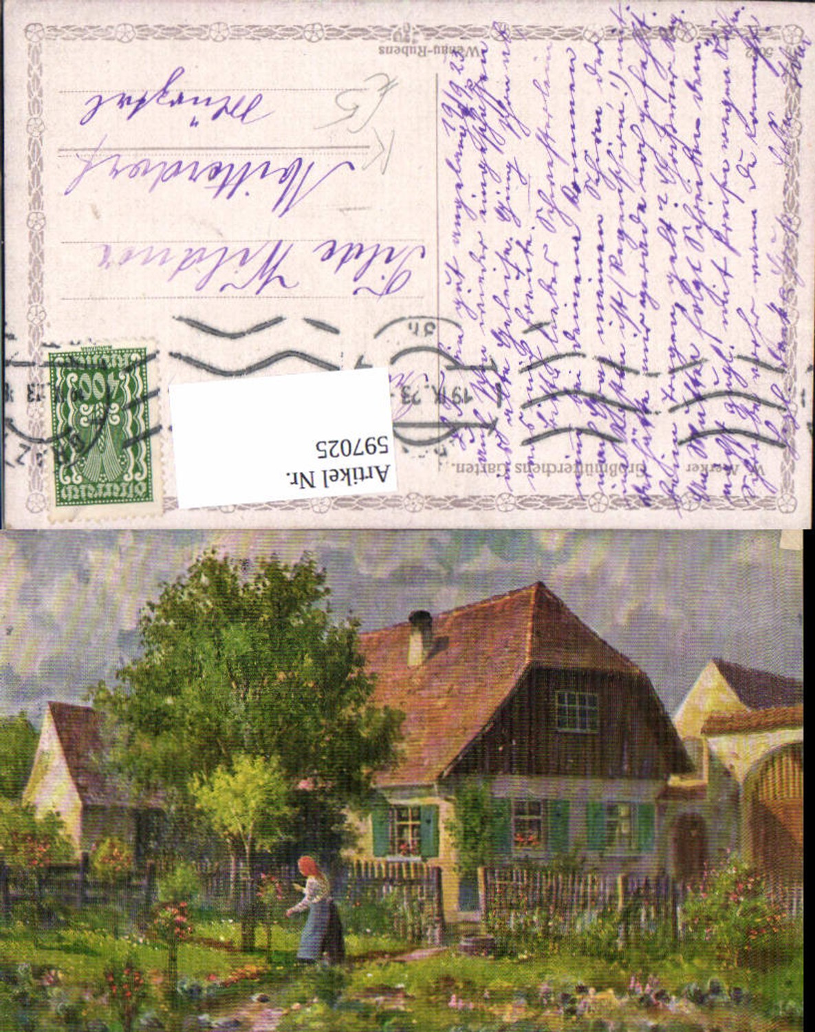 597025,Künstler Ak W. Merker Großmütterchens Garten Haus